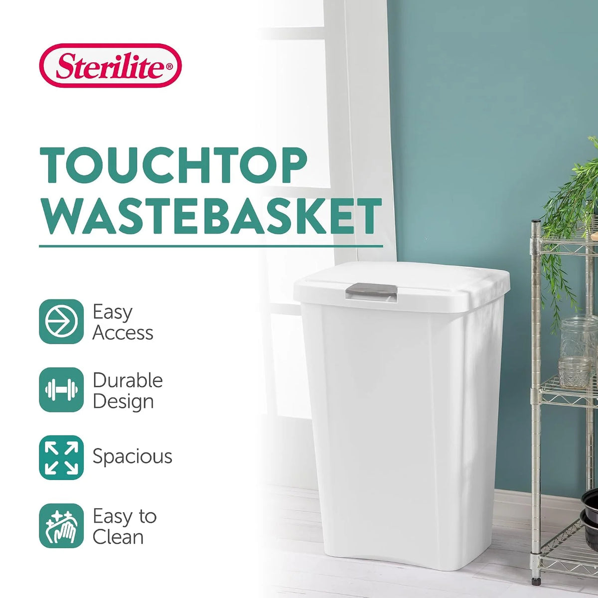 Sterilite TouchTop Plastic Wastebasket, 13 Gallon, White, 8-Pack