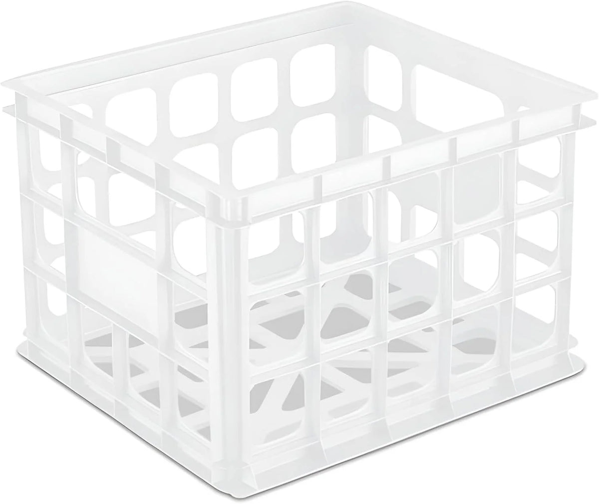 Sterilite Storage Crate, Stackable Plastic Bin Open Basket with Handles, Organize Home, Garage, Office, School, White, 6-Pack