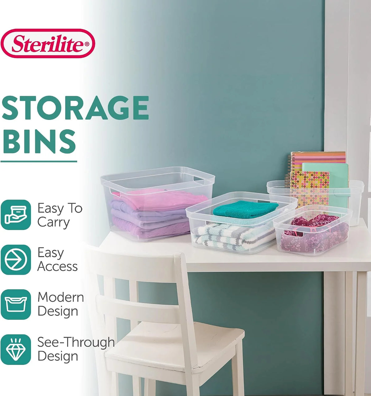 Sterilite Narrow Shelf Bin, Clear Plastic Open Top Storage Basket, 24-Pack